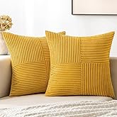 MIULEE Mustard Yellow Corduroy Pillow Covers Pack of 2 Boho Decorative Spliced Throw Pillow Covers Soft Solid Couch Pillowcas