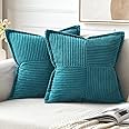 MIULEE Teal Blue Corduroy Pillow Covers 18x18 Inch with Splicing Set of 2 Super Soft Boho Striped Pillow Covers Broadside Dec