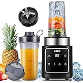 GDOR 1200W Touchscreen Blender for Shakes and Smoothies, Personal Blender with 4 Auto Programs, (2) 25oz TO-Go Cups & Spout L