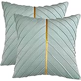 Tosleo Mint Green Velvet Throw Pillow Covers 18x18 inch Pack of 2 with Gold Leather Emerald Green Decorative Couch Pillowcase