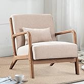 INZOY Mid Century Modern Accent Chair with Wood Frame, Upholstered Living Room Chairs with Waist Cushion, Reading Armchair fo