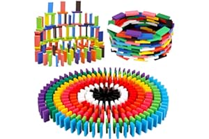 BigOtters Super Domino Blocks, 360PCS Bulk Domino Start Kit 12 Colorful Wooden Domino Blocks Educational Racing Game for Kids