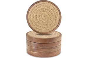 Eykao Wood Coasters for Drinks, Absorbent Coaster Sets of 5, Woven Drink Coasters for Coffee Table, Housewarming Gift for Far