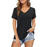 Amoretu Womens Tshirts V Neck Short Sleeve Tops Tee Solid Color Blouse