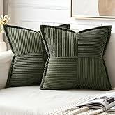 MIULEE Olive Green Corduroy Pillow Covers 16x16 inch with Splicing Set of 2 Super Soft Boho Striped Pillow Covers Broadside D
