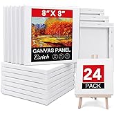 Stretched Canvases for Painting, 8x8, Pack of 24, Primed Acid-Free, 5/8 Inch Thick Wood Frame Blank Canvas, Art Canvases for 