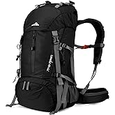 Loowoko 50L Hiking Backpack, Waterproof Camping Essentials Bag with Rain Cover, 45+5 Liter Lightweight Backpacking Back Pack