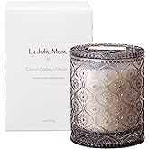 LA JOLIE MUSE Scented Candle, Scented Candles for Home, Linen Scented Candle, 6 oz 40 Hour Burn Time, Candle Gifts for Women 