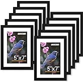 FIXSMITH 5x7 Picture Frame Set of 10, Photo Frame Bulk with HD Plexiglass, Display Pictures 4x6 with Mat or 5x7 Without Mat M