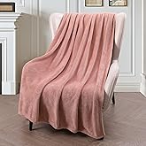 Exclusivo Mezcla Fleece Throw Blanket for Couch, Sofa, 300GSM Super Soft and Warm Blankets, Dusty Pink Throw All Season Use, 