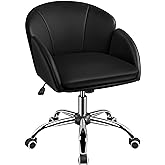 Yaheetech Cute Petal Desk Chair Home Office Swivel Upholstered Leather Makeup Vanity Desk Chair with Armrests for Bedroom Mod