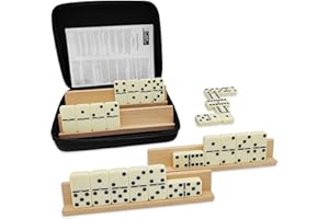 uvcany Dominoes Set for Adults with 4 Wooden Racks/Trays, Double 6 Dominoes Travel Set with Portable Case Double Six Dominoes