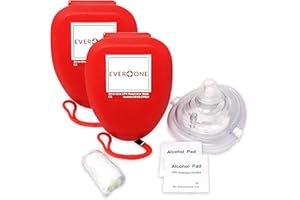 CPR Rescue Mask, Adult/Child Pocket Resuscitator, Hard Case with Wrist Strap + Gloves & Wipes - 2 Pack