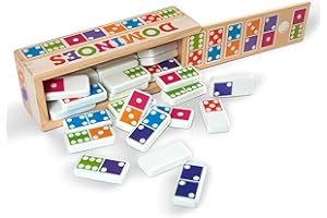 Melissa & Doug Dominoes Tabletop Game with 28 Colorful Tiles in Wooden Storage Box