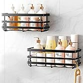 Dau Dau Shower Caddy Shelf Organizer, 2 Pack Shower Caddy with Hooks, No Drilling Stainless Steel Shower Shelf for Bathroom, 