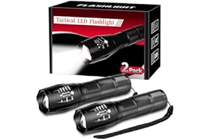 2 Pack Tactical Flashlights Torch, Military Grade 5 Modes 3000 High Lumens Led Waterproof Handheld Flashlight for Camping Bik