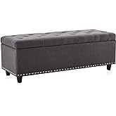 BELLEZE 47 Inch Storage Ottoman, Button-Tufted Ottoman Linen Storage Bench with Safety Close Hinge, Ottoman with Storage for 