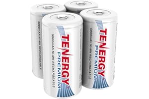 Tenergy Premium Rechargeable C Batteries, High Capacity 5000mAh NiMH C Size Battery, C Cell Battery, 4-Pack