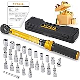 YIYEIE 1/4 Inch Drive Bike Torque Wrench, 1-25 Nm (10-222.5 in.lb), 27 PCS Click Bicycle Torque Wrench with Bit Sockets, 0.1 