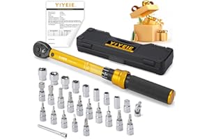 YIYEIE 1/4 Inch Drive Bike Torque Wrench, 1-25 Nm (10-222.5 in.lb), 27 PCS Click Bicycle Torque Wrench with Bit Sockets, 0.1 