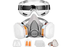 KISCHERS Reusable Half Facepiece and Anti-Fog Safety Goggle Set Against Dust/Organic Vapors/Smells/Fumes/Sawdust/Asbestos Sui