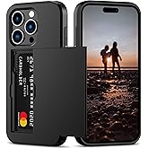 Nvollnoe Compatible with iPhone 15 Pro Case with Card Holder Heavy Duty Protective Dual Layer Shockproof Hidden Card Slot Sli