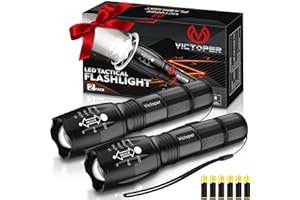 Victoper LED Flashlight 2 Pack, Bright 2000 Lumens Tactical Flashlights High Lumens with 5 Modes, Waterproof Zoomable Flash L