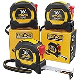 LEXIVON [3-Pack] 16Ft/5m DuaLock Tape Measure | 1-Inch Wide Blade with Nylon Coating, Matte Finish White & Yellow Dual Sided 