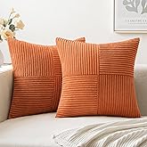 MIULEE Fall Orange Corduroy Pillow Covers Pack of 2 Boho Decorative Spliced Throw Pillow Covers Soft Solid Couch Pillowcases 