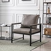 CITYLIGHT Modern Accent Chair, Mid Century Living Room Armchair, Upholstered Faux Leather Sofa Side Chair with Metal Legs for