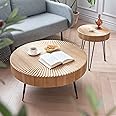 COZAYH 2-Piece Modern Farmhouse Coffee, Nesting Round Natural Finish with Handcrafted Wood Radial Pattern living room table s