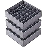 Criusia 3 Pack Sock Underwear Organizer Dividers, 64 Cell Fabric Foldable Cabinet Closet Organizers and Storage Boxes for Sto