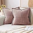 MIULEE Blush Pink Corduroy Pillow Covers with Splicing Set of 2 Super Soft Couch Pillow Covers Broadside Striped Decorative T