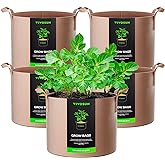 VIVOSUN 5-Pack 10 Gallons Grow Bags Heavy Duty Thickened Nonwoven Fabric Pots with Strap Handles Tan