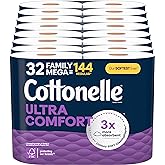 Cottonelle Ultra Comfort Toilet Paper with Cushiony CleaningRipplesTexture, 32 Family Mega Rolls (32 Family Mega Rolls = 144 