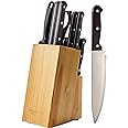 AmazonBasics 14-Piece Kitchen black Knife Set with Stainless-Steel Blades and Pine Wood Block