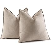 MIULEE Pack of 2 Beige Decorative Pillow Covers 18x18 Inch Soft Chenille Couch Throw Pillows Farmhouse Cushion Covers with El