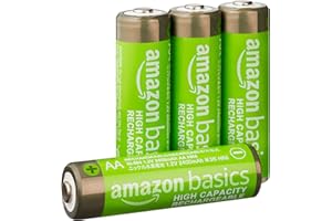 Amazon Basics 4-Pack Rechargeable AA NiMH High-Capacity Batteries, 2400 mAh, Recharge up to 400x Times, Pre-Charged