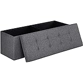 SONGMICS 43 Inches Folding Storage Ottoman Bench, Storage Chest, Foot Rest Stool, Bedroom Bench with Storage, Holds up to 660
