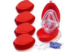 ASA TECHMED 5 Pack Medical CPR Rescue Mask, Adult Child Pocket Resuscitator, in Red Hard Case with Wrist Strap, CPR mask w/O2