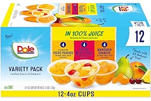 Dole Fruit Bowls in 100% Juice Variety Pack Snacks, Peaches, Cherry Mixed Fruit, Mandarin Oranges, 4oz 12 Total Cups, Gluten 