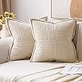 MIULEE Corduroy Pillow Covers with Splicing Set of 2 Super Soft Boho Striped Pillow Covers Broadside Decorative Textured Thro