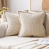 MIULEE Beige Corduroy Pillow Covers 24x24 inch with Splicing Set of 2 Super Soft Boho Striped Pillow Covers Broadside Decorat