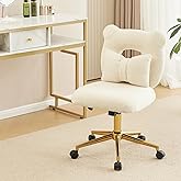 Furniliving Vanity Desk Chair, Modern Cute Chair with Wheels Height Adjustable Armless Cozy Upholstered Chair with Lumbar Pil