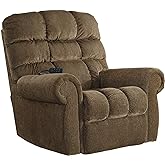 Signature Design by Ashley Ernestine Upholstered Power Lift Adjustable Oversized Recliner, Brown