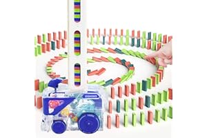 Kendyy Domino Train Toy, Montessori Toys for Kids, Dominoes Automatic Creative Stacker Game with 60 Pcs Dominos, Stacking Joy