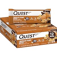 Quest Nutrition Protein Bar, Chocolate Peanut Butter, 20g Protein, 2.1oz Bar, 12 Count, Brown