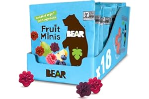 BEAR Real Fruit Snack Minis, Raspberry/Blueberry, No added Sugar, All Natural, Bite Sized Snacks for Kids, Non GMO, Gluten Fr