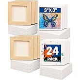 FIXSMITH Mini Stretched Canvas - 24 Pack 3 x 3 Inch, 2/5” Profile Small Square Canvases, 100% Cotton Art Primed Little Blank 