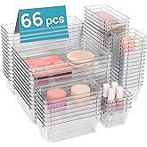 Vtopmart 66 PCS Clear Plastic Drawer Organizers Bins, 4-Size Versatile Bathroom and Vanity Organizer Trays, Non-Slip Storage 